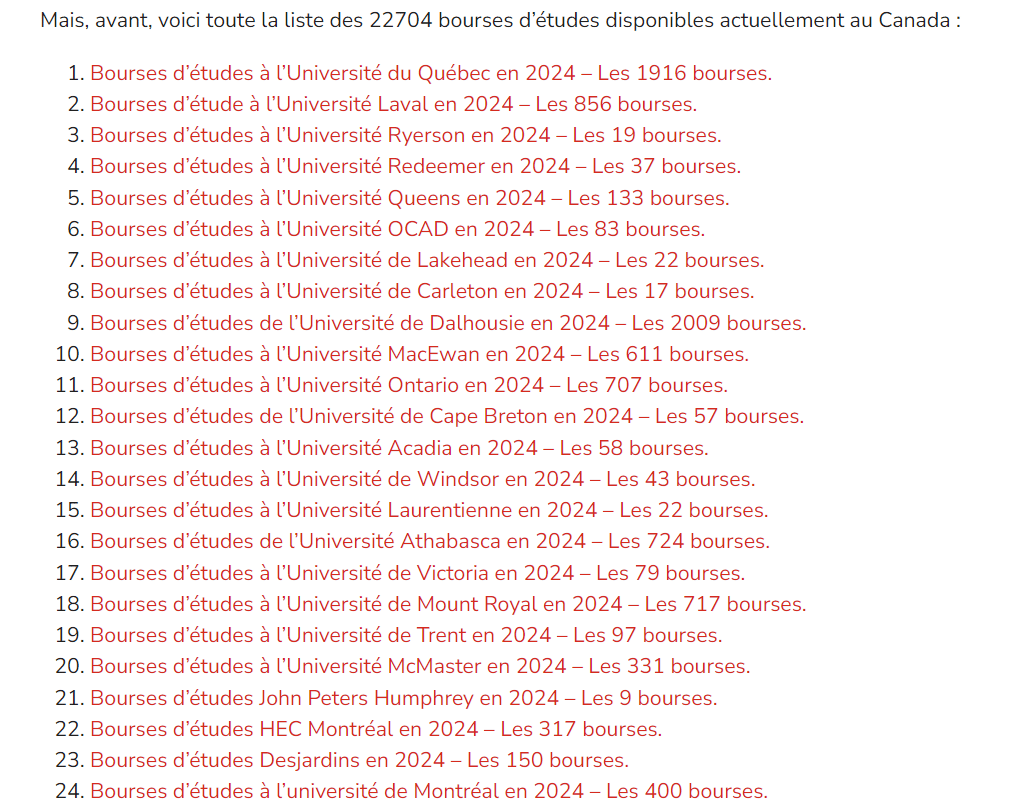 Exemple de bourse au Canada