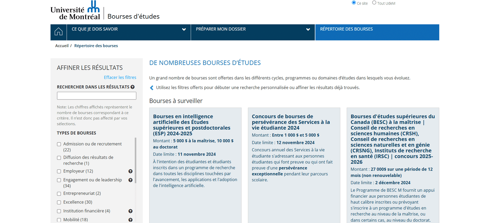 Universités de montréal, une des universités qui offrent des bourses au Canada